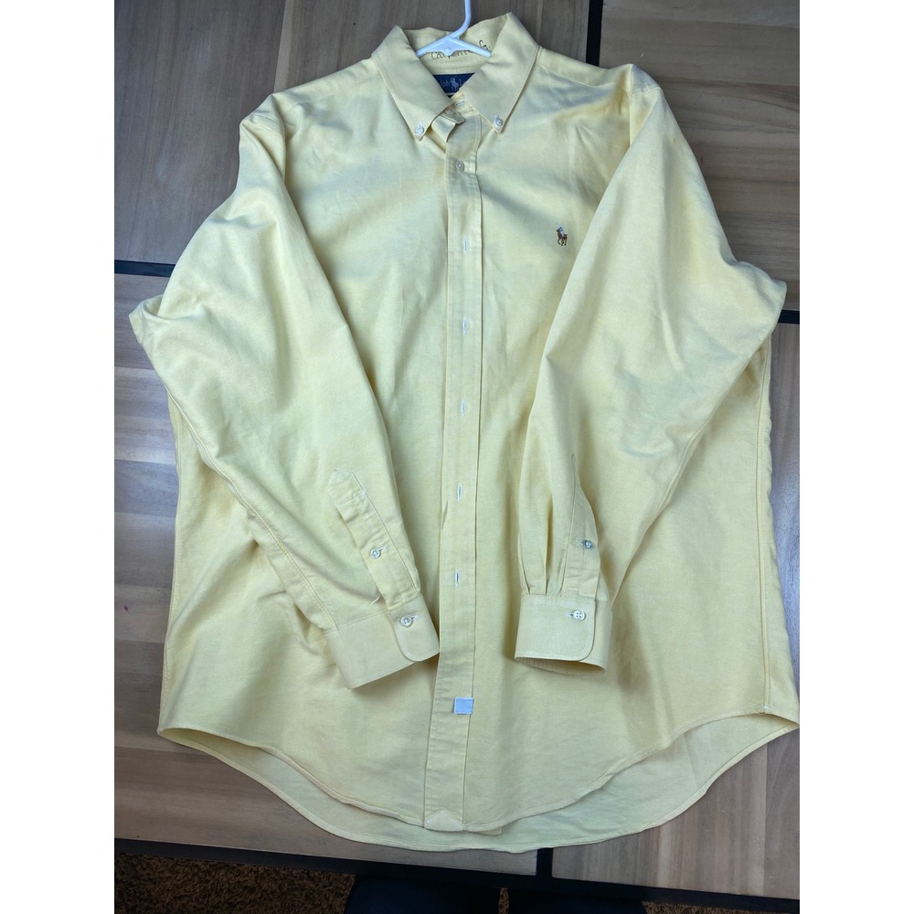 Ralph Lauren Mens Button‎ Down Long Sleeve Dress Shirt Light Yellow Cotton